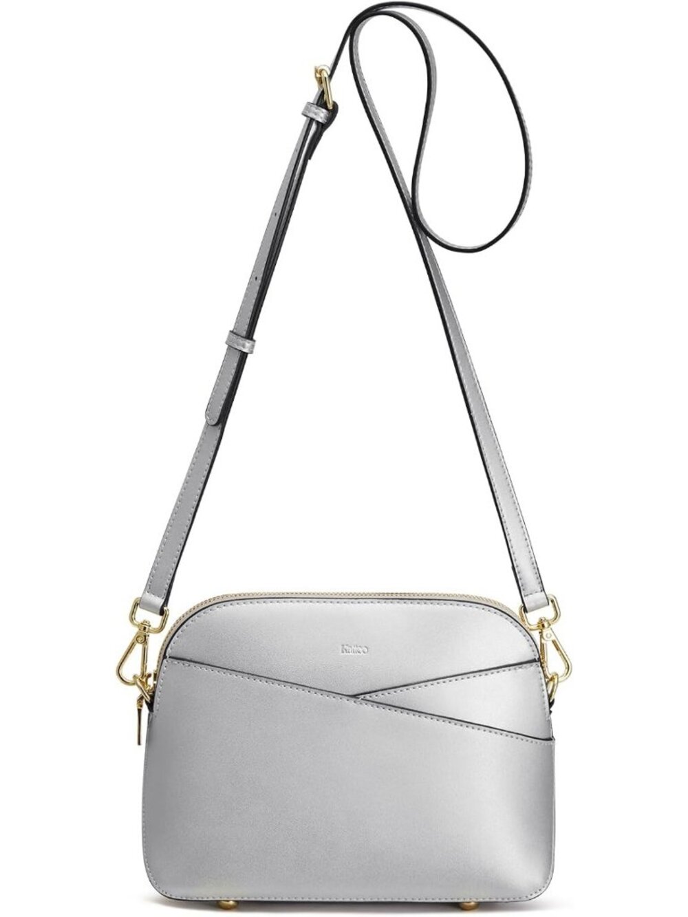 Women's Silver Genuine Leather Crossbody Bag Trendy Purse Handbag With 8 Pockets